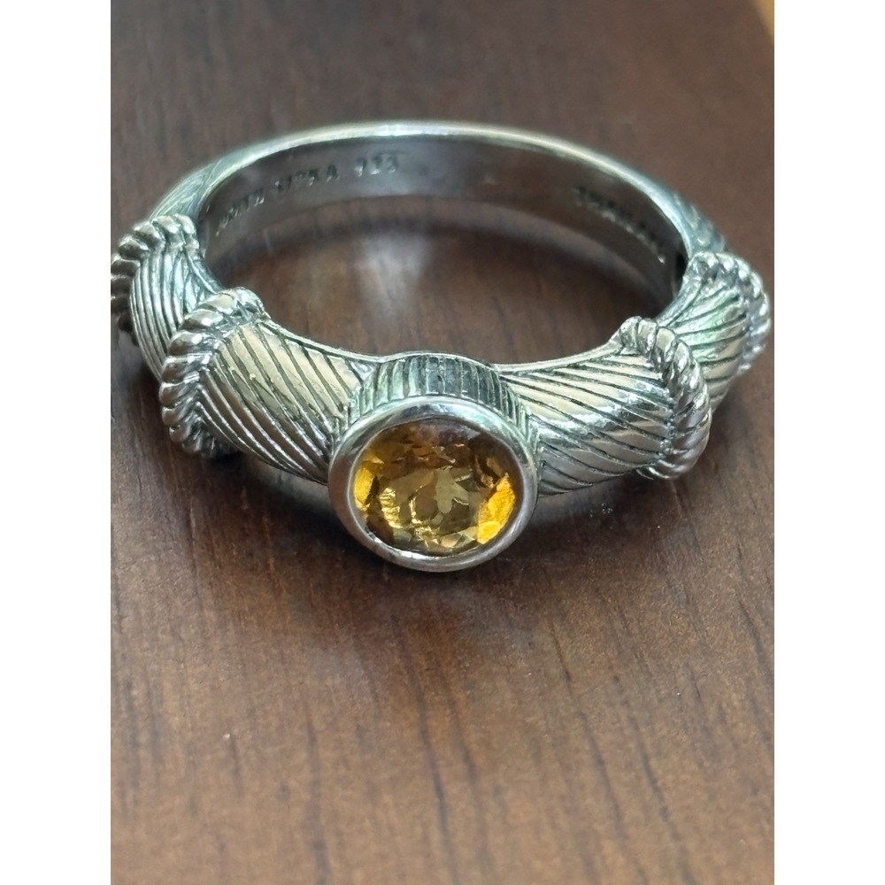 Judith Ripka Citrine Sterling Silver Cable Ring Size 8